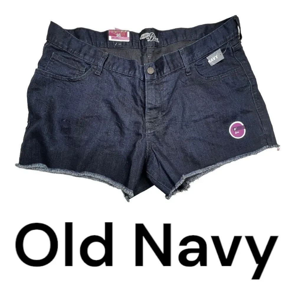 New Plus Old Navy Women's The Diva Denim Shorts, Dark Blue, Size 16